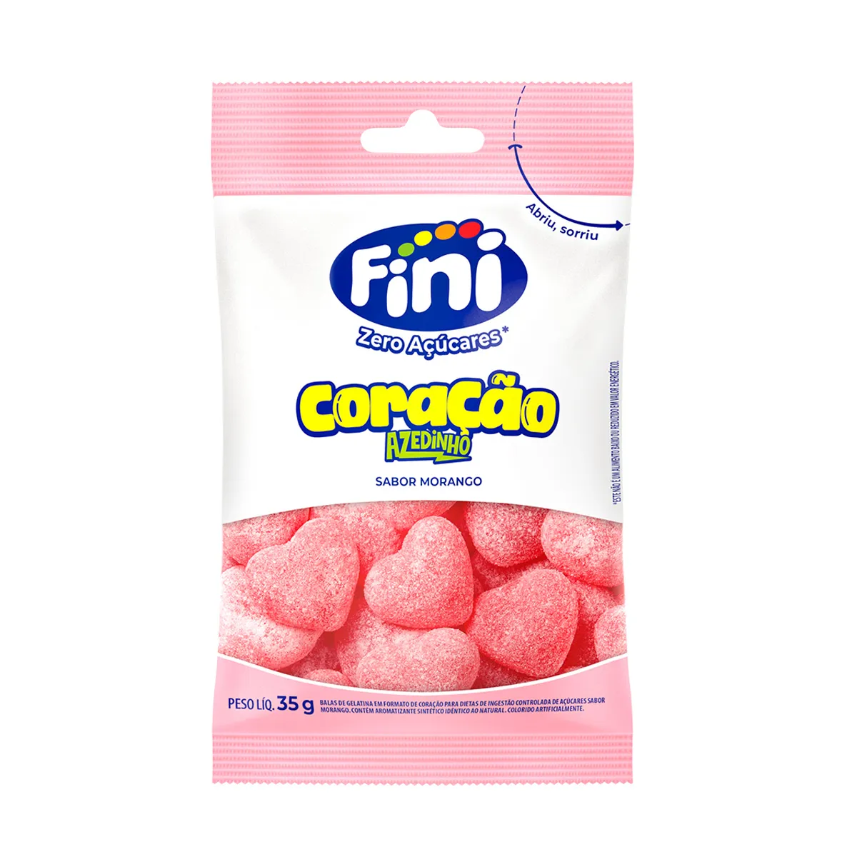 Balas de Gelatina Fini Zero Açúcares Coração Morango Azedinho 35g — | Farmácia Resyla