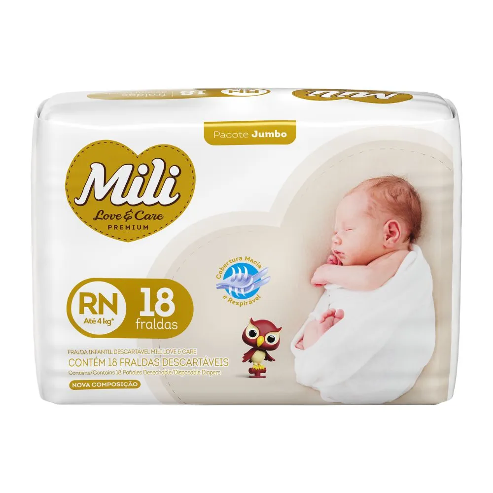 Fralda Mili Love E Care Premium Com 18 Tamanho Rn Jumbo — | Farmácia Resyla