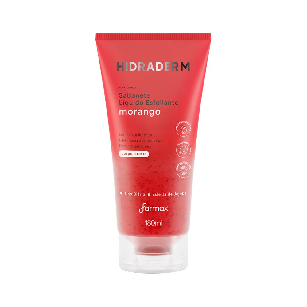 Sabonete Liquido Esfoliante Hidraderm Morango 180ml — | Farmácia Resyla