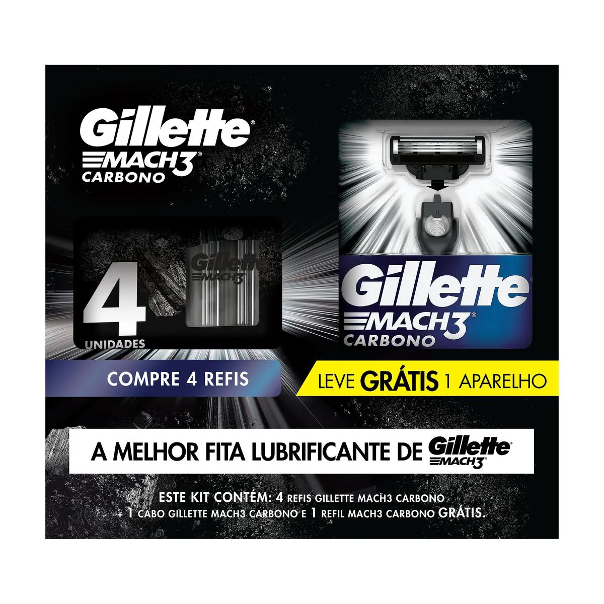 Kit Aparelho de Barbear Descartável Gillette Mach3 Carbono Carvão Ativado + 4 Refis — Gillette | Farmácia Resyla