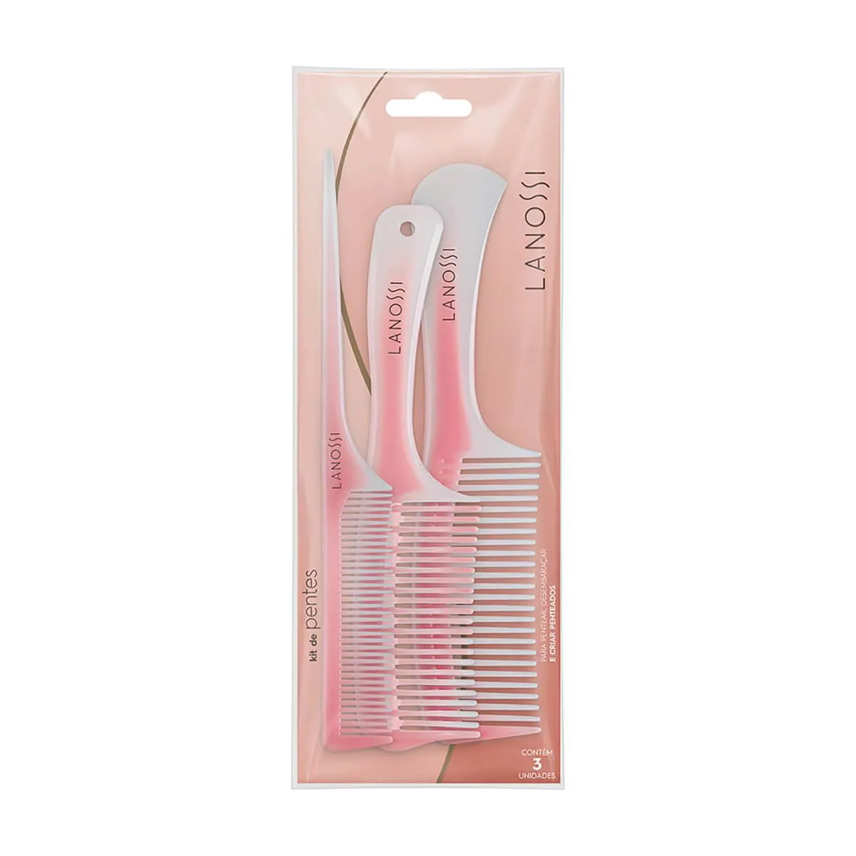 Conjunto de Pente de Cabelo Lanossi Rosé com 3 unidades — | Farmácia Resyla