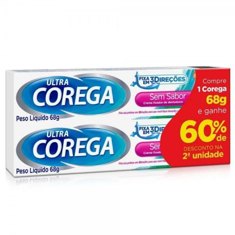 Kit Corega Ultra Creme Fixador de Dentaduras sem Sabor com 2 unidades com 68g Cada — Corega | Farmácia Resyla
