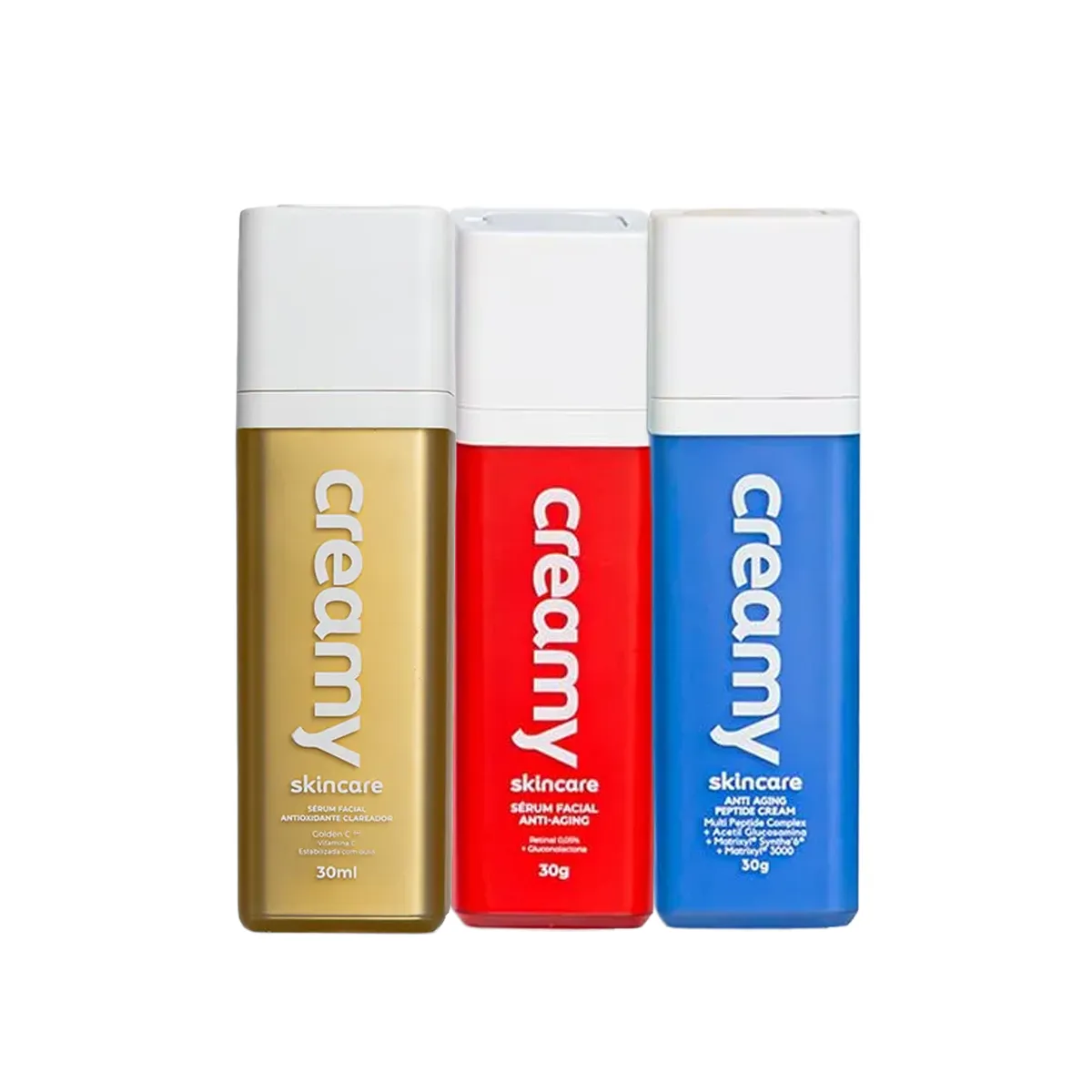 Kit Facial Creamy Skincare Creme Antissinais Peptide 30g + Sérum Clareador Vitamina C 30ml + Sérum Anti-Idade Retinal 30g — | Farmácia Resyla