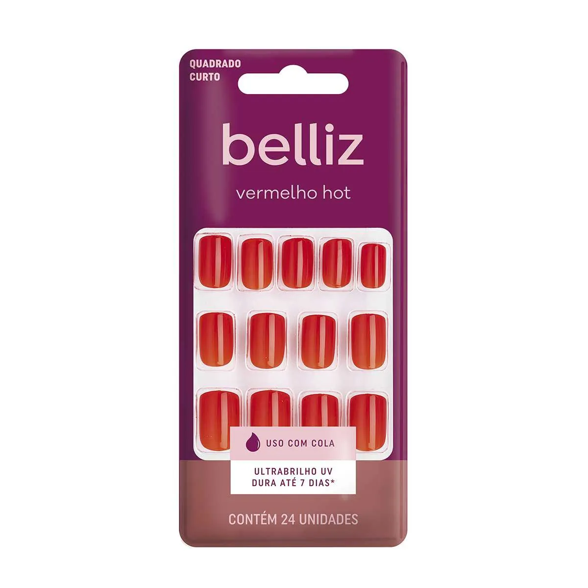 Unhas Postiças Belliz Vermelho Hot 24 Unidades — Belliz | Farmácia Resyla