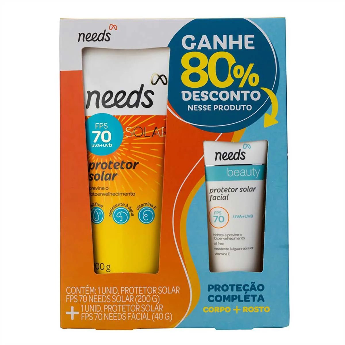 Kit Protetor Solar FPS 70 Needs Facial 40g + Corporal 200g — Needs | Farmácia Resyla