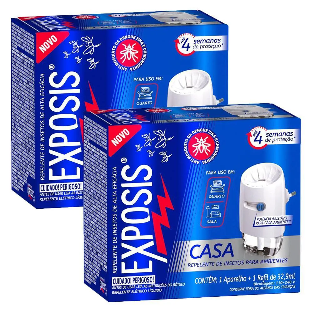 Kit 2 Aparelhos Elétrico + Refil Repelente Líquido Exposis Casa 32,9ml — Exposis | Farmácia Resyla