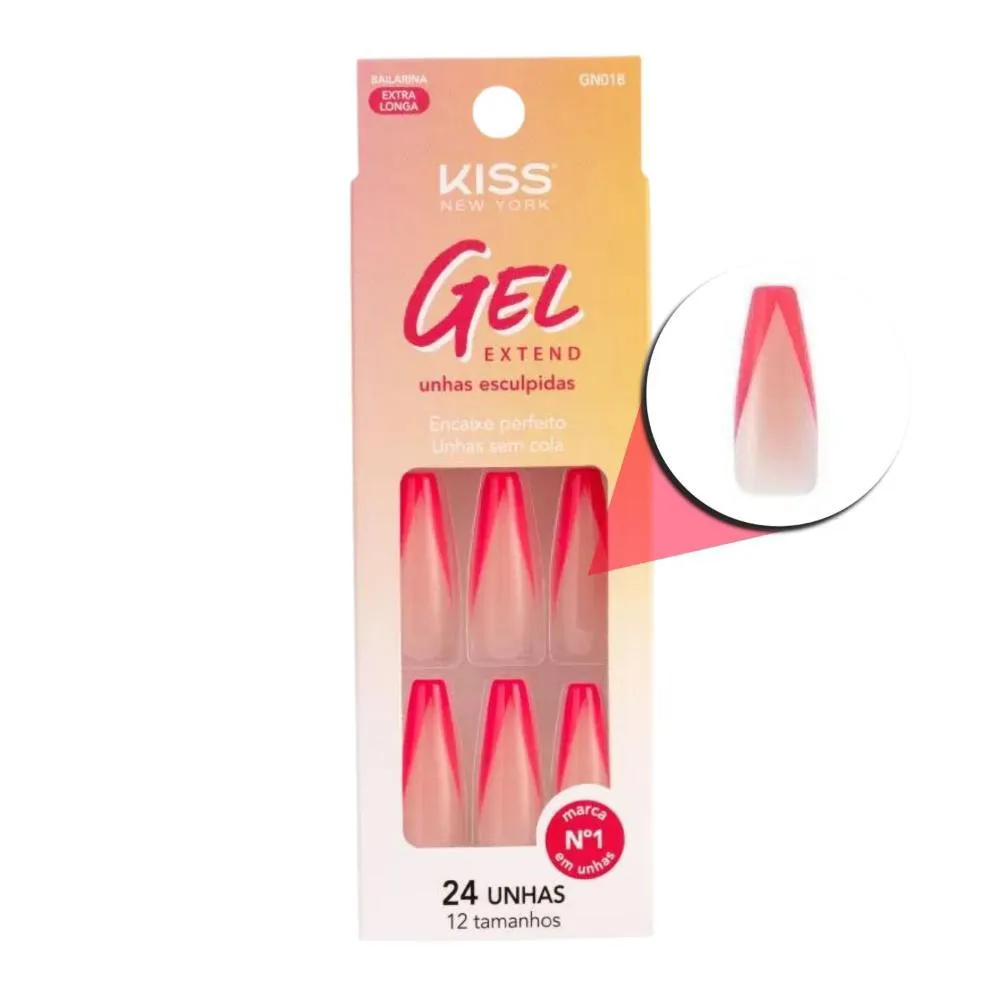 Unhas Postiças Kiss Ny Gel Extend Bailarina com 24un Gn01b — Kiss | Farmácia Resyla