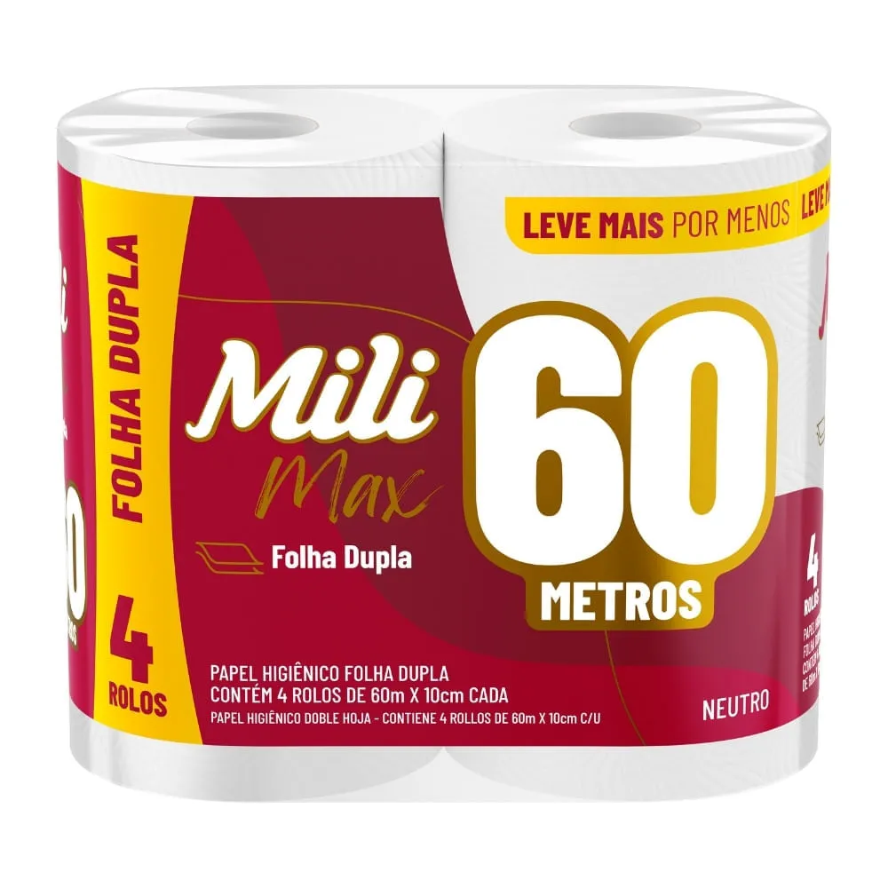 Papel Higiênico Folha Dupla Mili Max 4 Unidades 60m Cada — | Farmácia Resyla