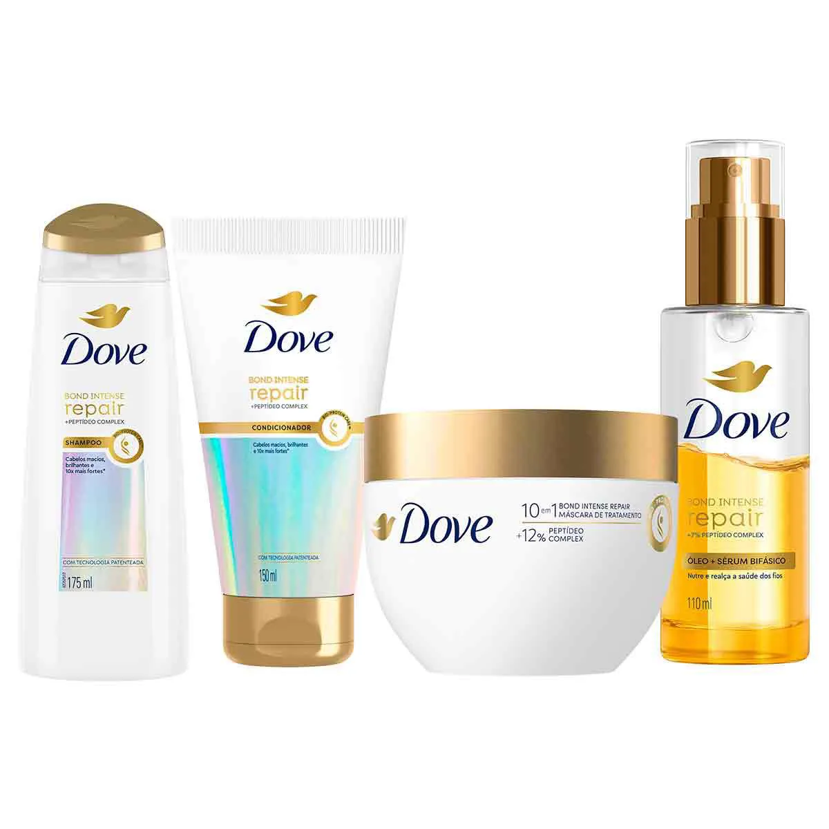 Kit Dove Bond Intense Repair Shampoo Petídeo Complex + Condicionador + Máscara de Tratamento + Óleo Sérum Bifásico Finalizador — Dove | Farmácia Resyla