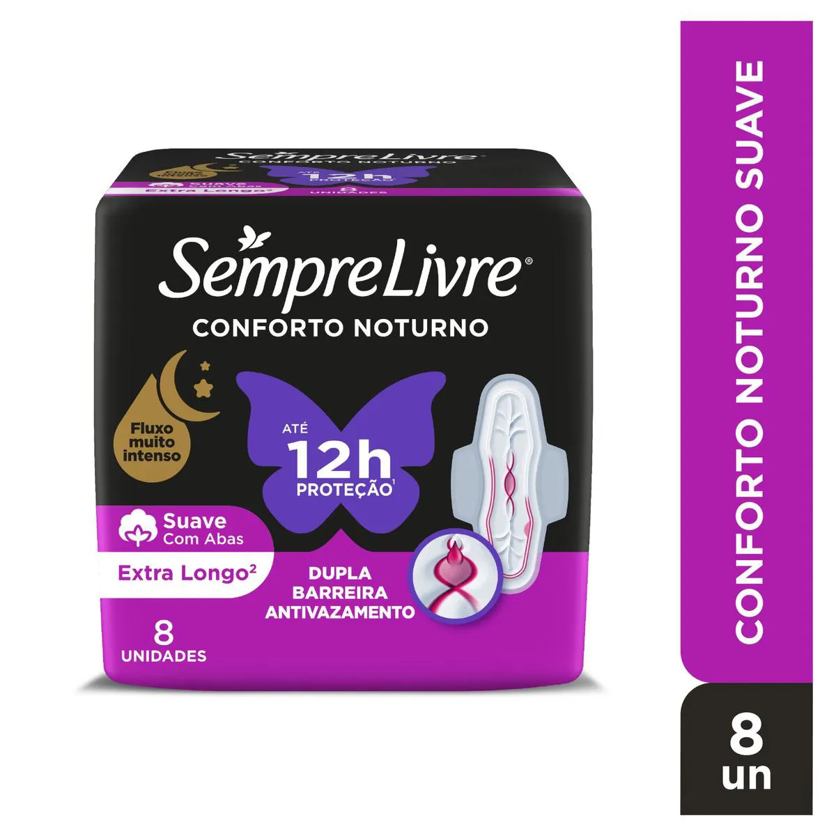 Absorvente Sempre Livre Conforto Noturno Cobertura Suave Com Abas com 8 unidades — Sempre Livre | Farmácia Resyla