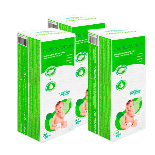 Algodão Quadrado Bellacotton Kit com 3 Pacotes — | Farmácia Resyla