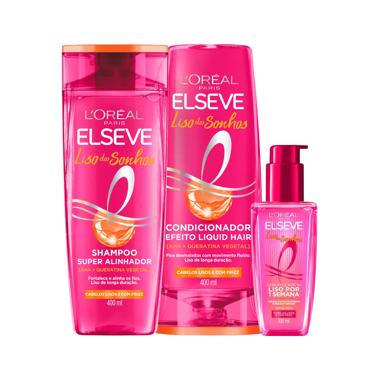 Kit L'Oréal Paris Elseve Liso dos Sonhos Shampoo 400ml + Condicionador 400ml + Sérum Leave-In 100ml — L'Oréal Paris | Farmácia Resyla