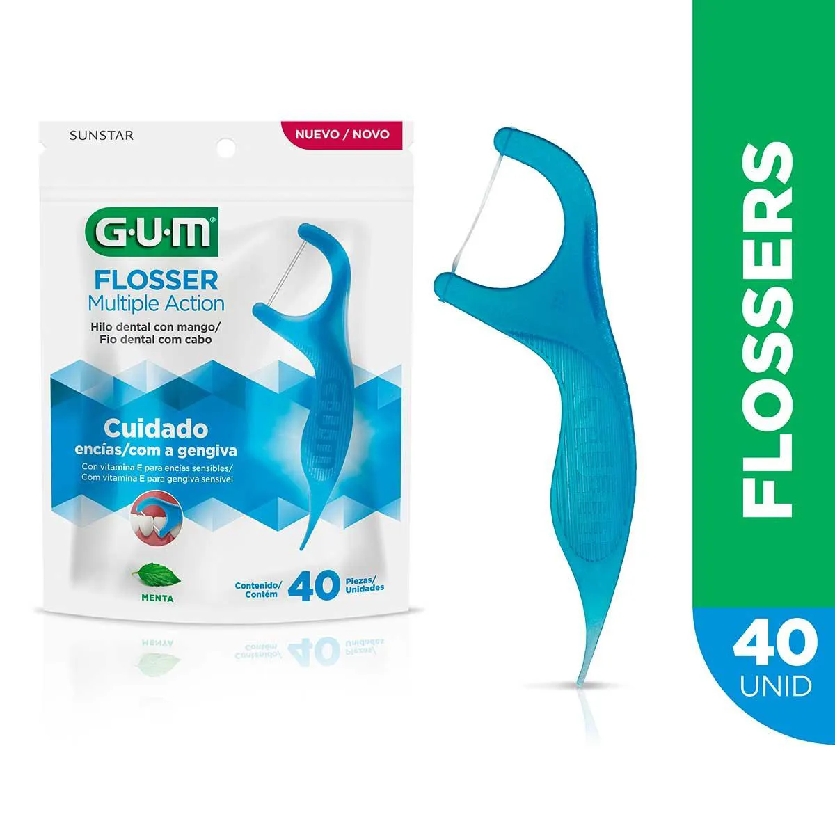 Fio Dental com Cabo G.U.M Flosser Multiple Action com 40 unidades — | Farmácia Resyla
