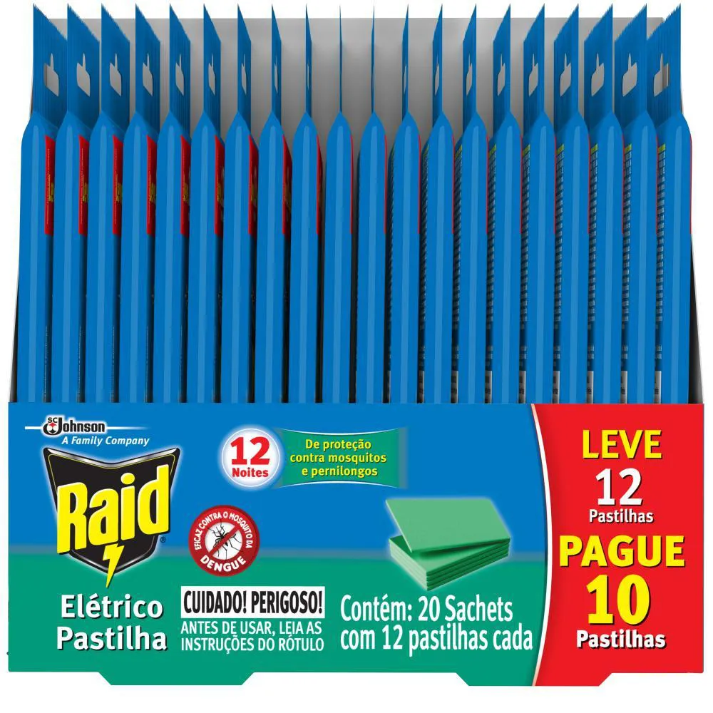 Repelente Elétrico Raid Pastilha 12 Noites Óleo de Eucalipto Leve 12 Pague 10 unidades Refil — | Farmácia Resyla