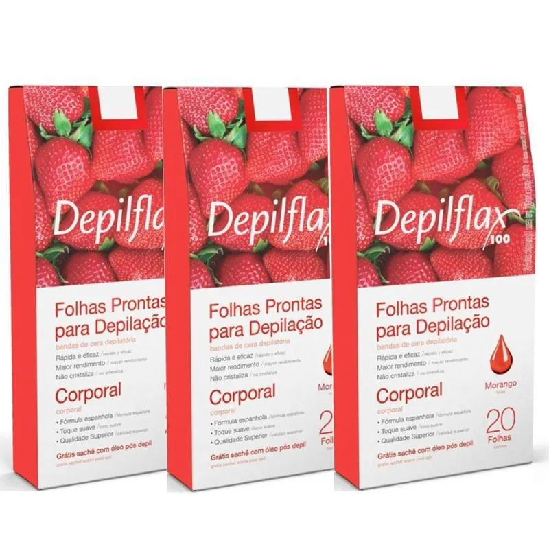 Folhas Prontas Depilflax para Depilação Corporal Kit C/3 Morango — | Farmácia Resyla