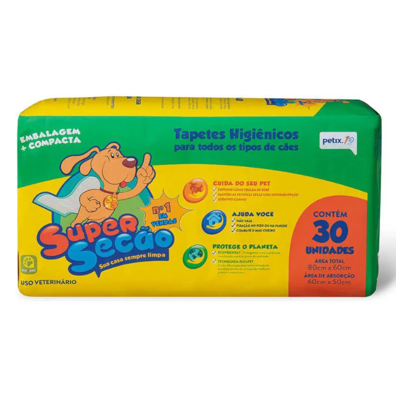 Tapete Higiênico Super Secão Petix 30Un 80X60Cm para Cães — | Farmácia Resyla