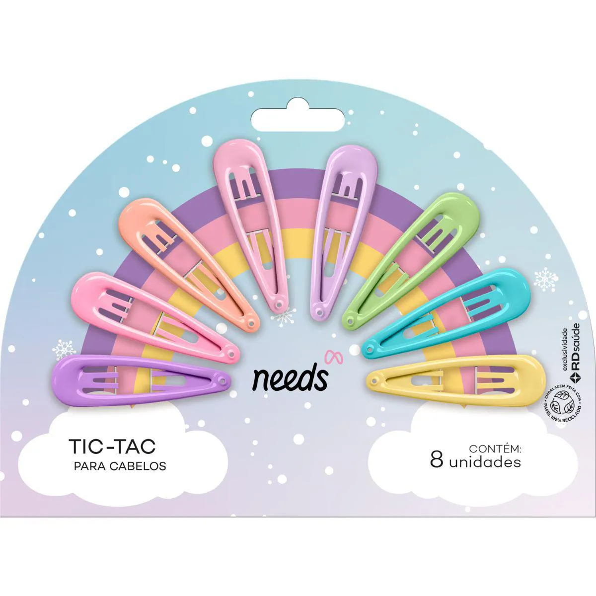 Presilhas Tic-Tac para Cabelos Needs Arco Íris 8 unidades — Needs | Farmácia Resyla