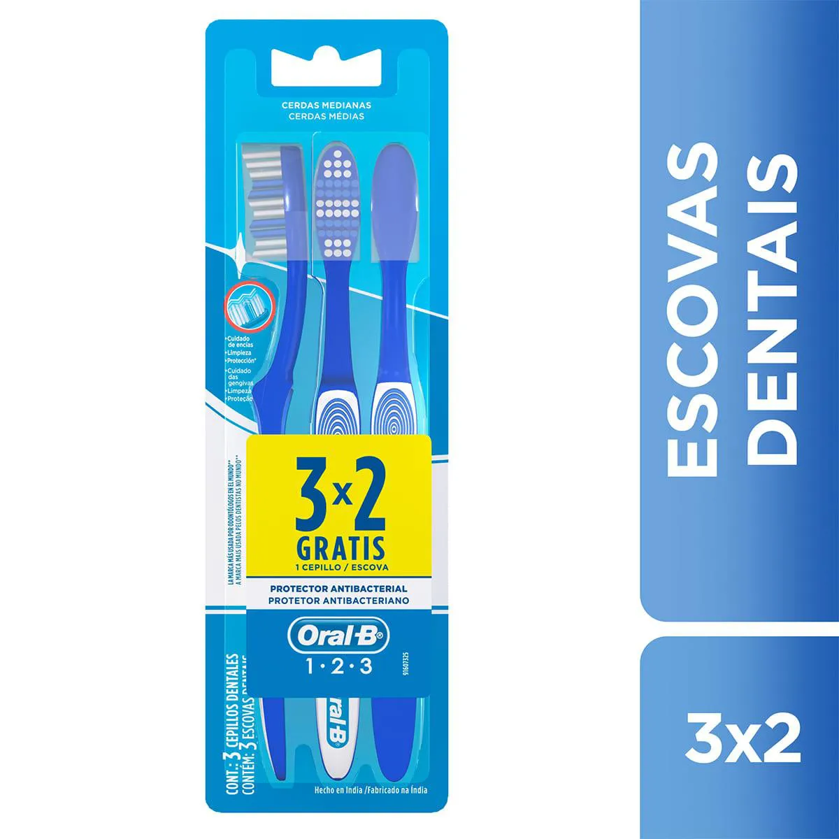 Escova de Dente Oral-B 123 Limpeza Brilhante Média 3 unidades — Oral-B | Farmácia Resyla