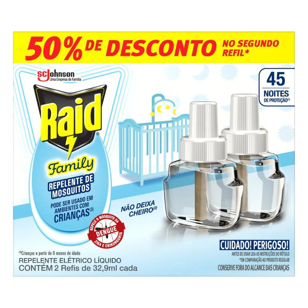 Refil Repelente Líquido Raid 45 Noites Family 2Un de 32,9Ml — | Farmácia Resyla