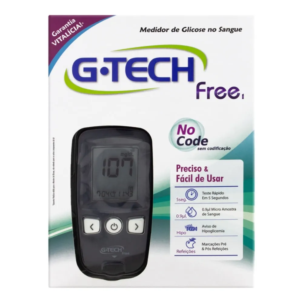 Kit Medidor De Glicose No Sangue G-tech Free — | Farmácia Resyla