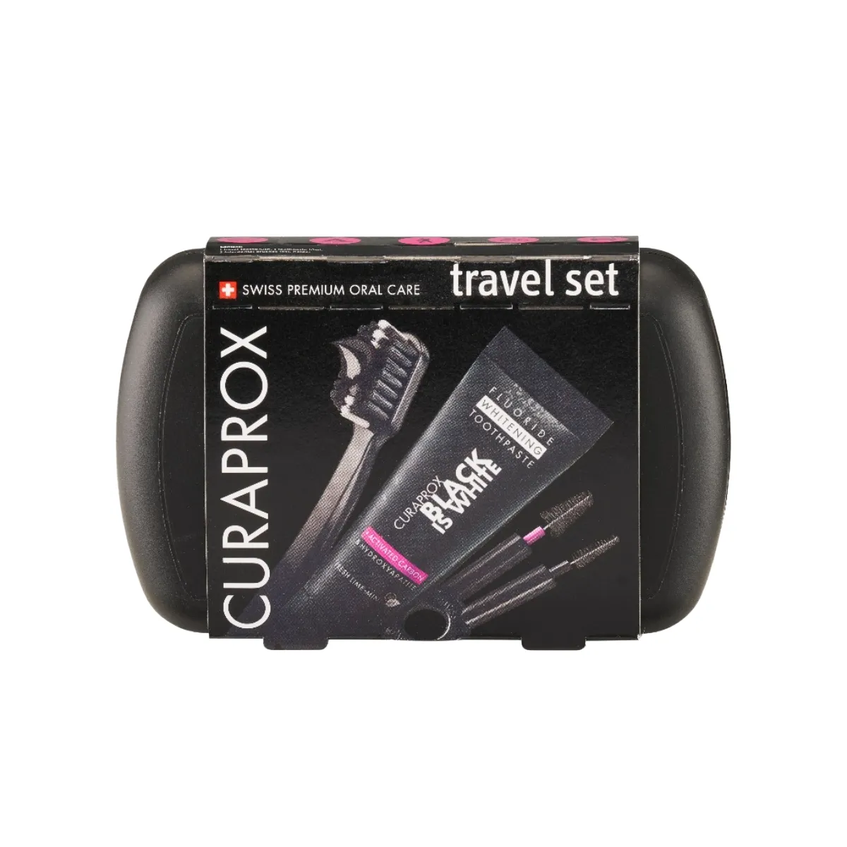 Kit Viagem Curaprox Travel Set Black Is White Escova de Dente + Creme Dental + Escovas Interdentais — Curaprox | Farmácia Resyla