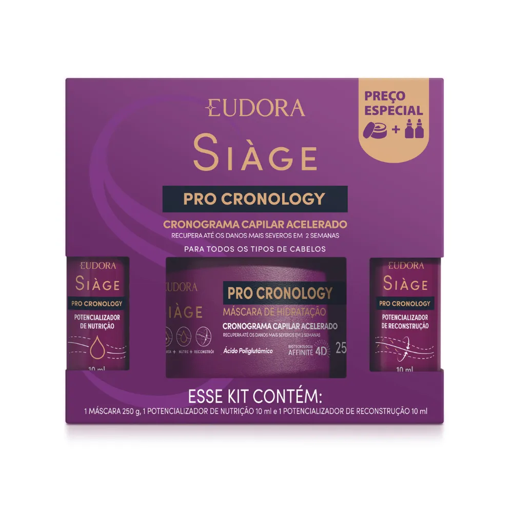 Kit Siàge Pro Cronology Máscara de Hidratação 250g + Potencializador de Nutrição 10ml + Potencializador de Reconstrução 10ml — | Farmácia Resyla