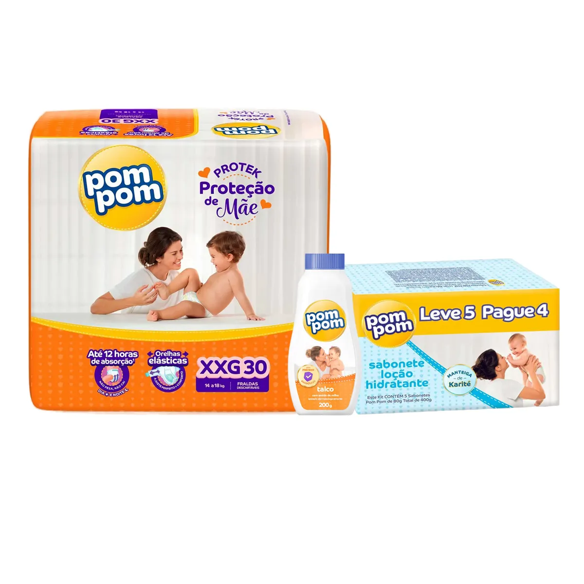 Kit Chá de Bebê Pom Pom Fralda XXG com Talco e Sabonete — Pom Pom | Farmácia Resyla