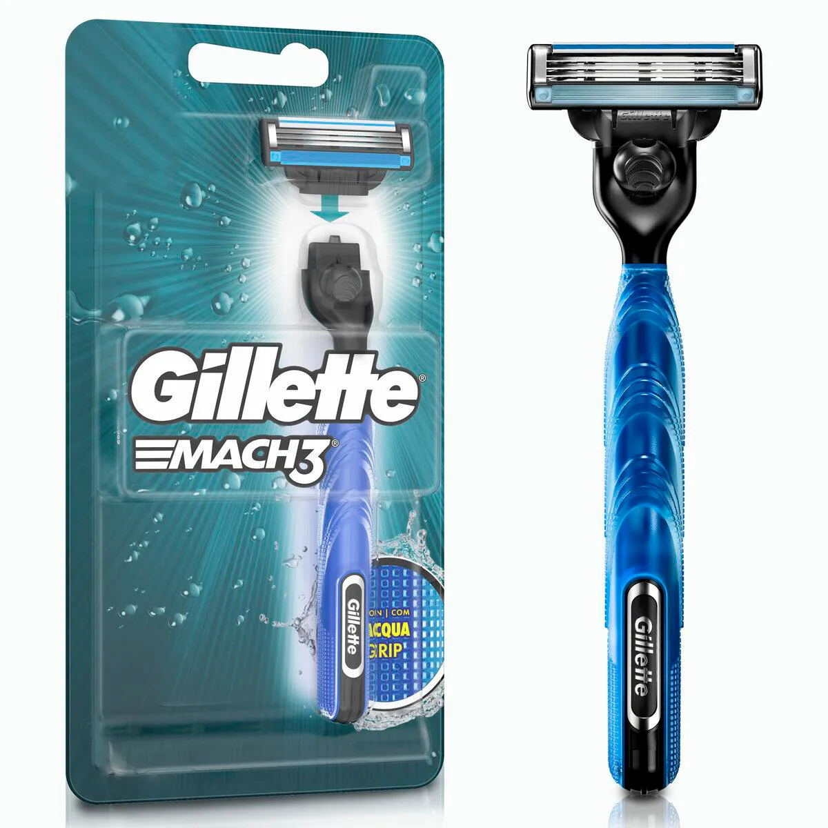 Aparelho de Barbear Gillette Mach3 Acqua Grip + 1 cartucho — Gillette | Farmácia Resyla