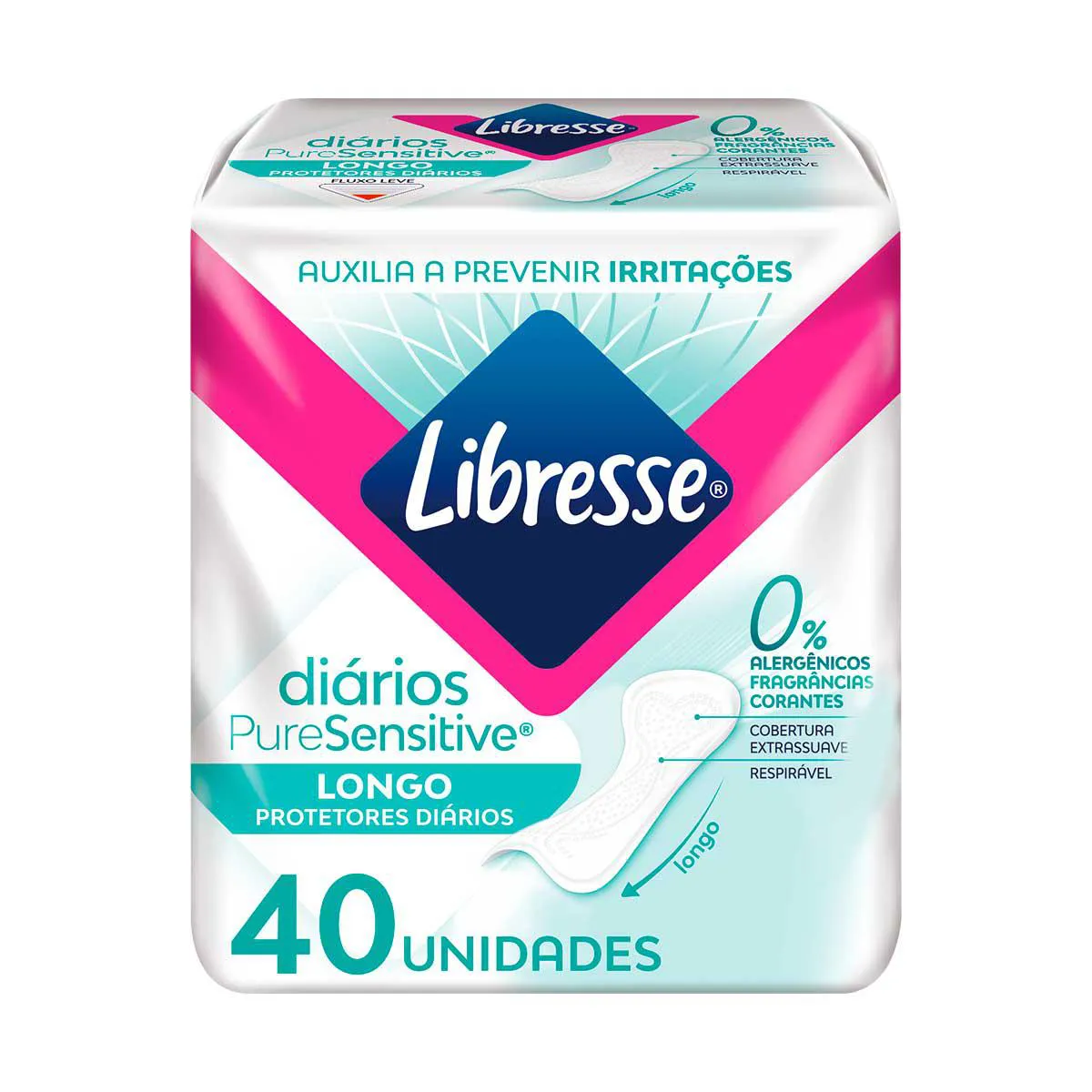 Protetor Diário Libresse Pure Sensitive Longo Sem Fragrância 40 unidades — | Farmácia Resyla