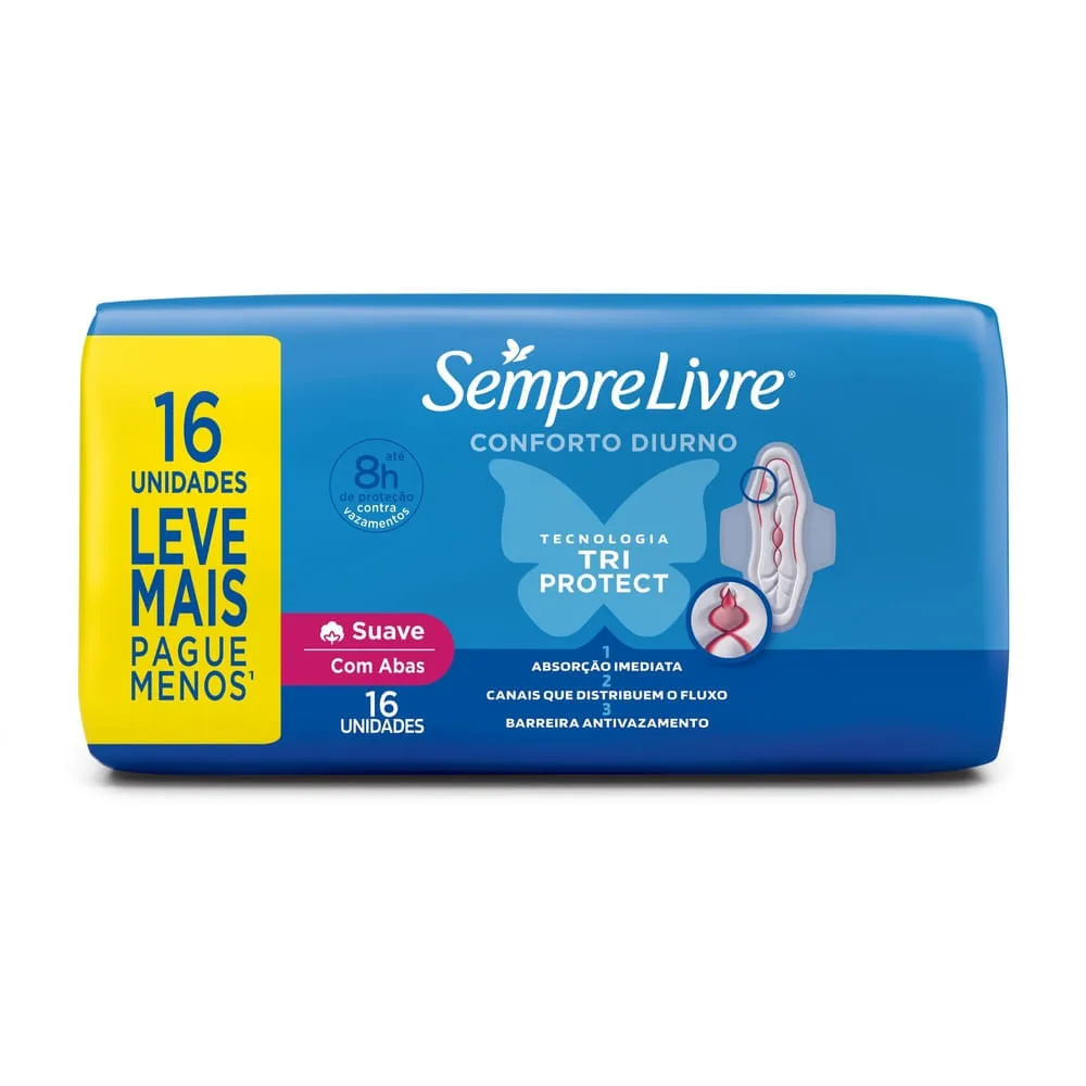 Absorvente Sempre Livre Conforto Diurno Cobertura Suave Com Abas 16 Unidades — Sempre Livre | Farmácia Resyla