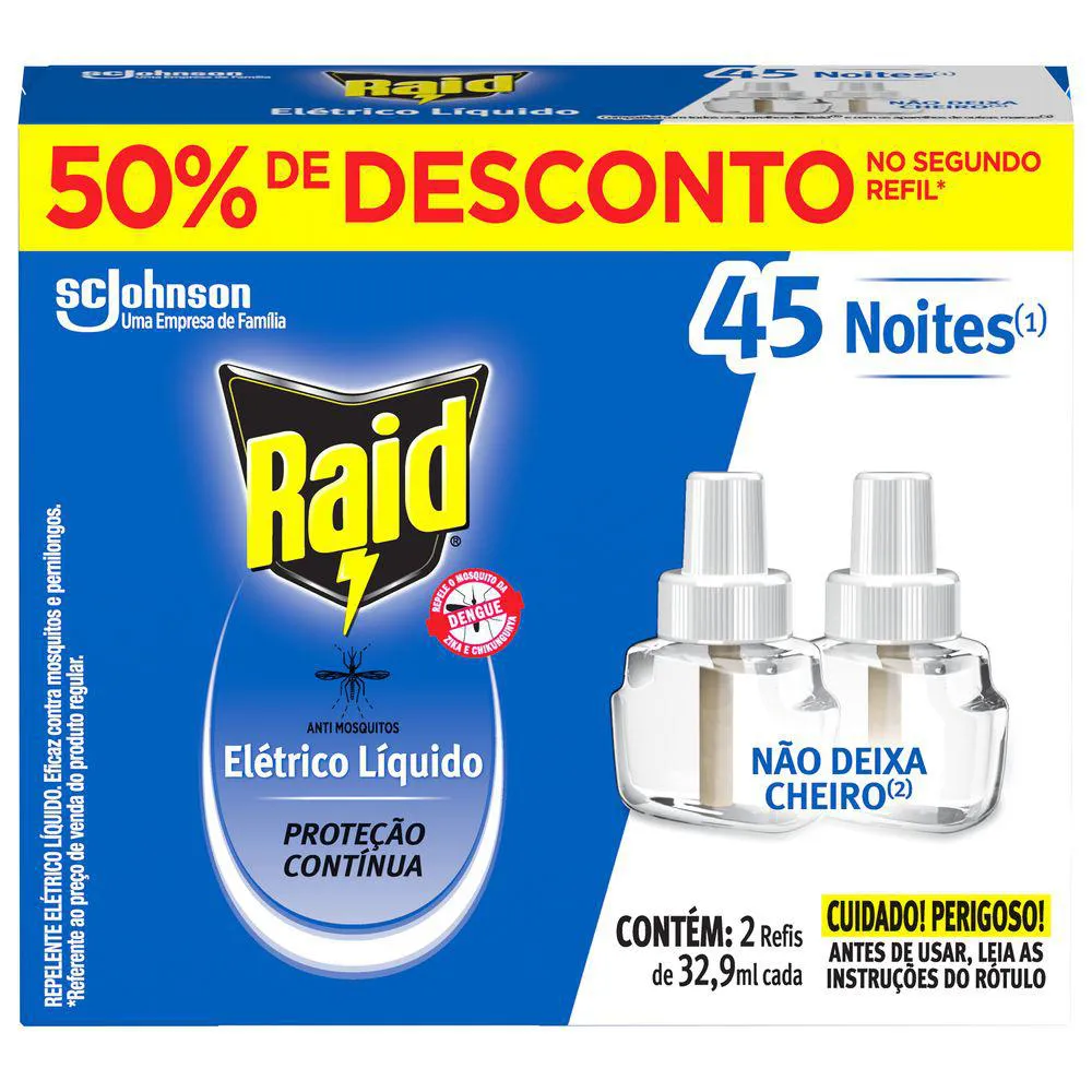 Refil Repelente Elétrico Líquido Raid 2un de 32,9ml — | Farmácia Resyla