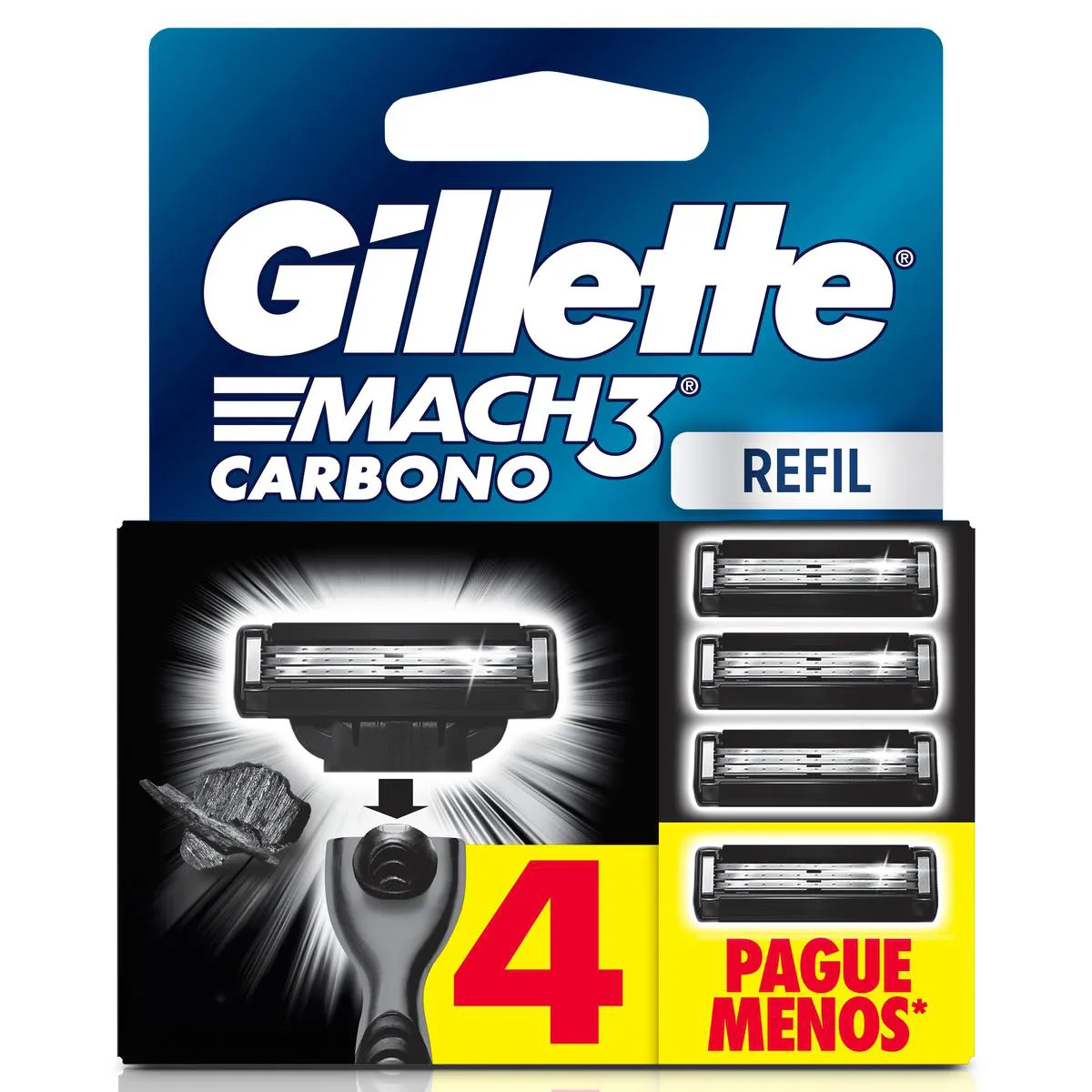 Refil para Aparelho de Barbear Gillette Mach3 Carbono 4 cargas — Gillette | Farmácia Resyla
