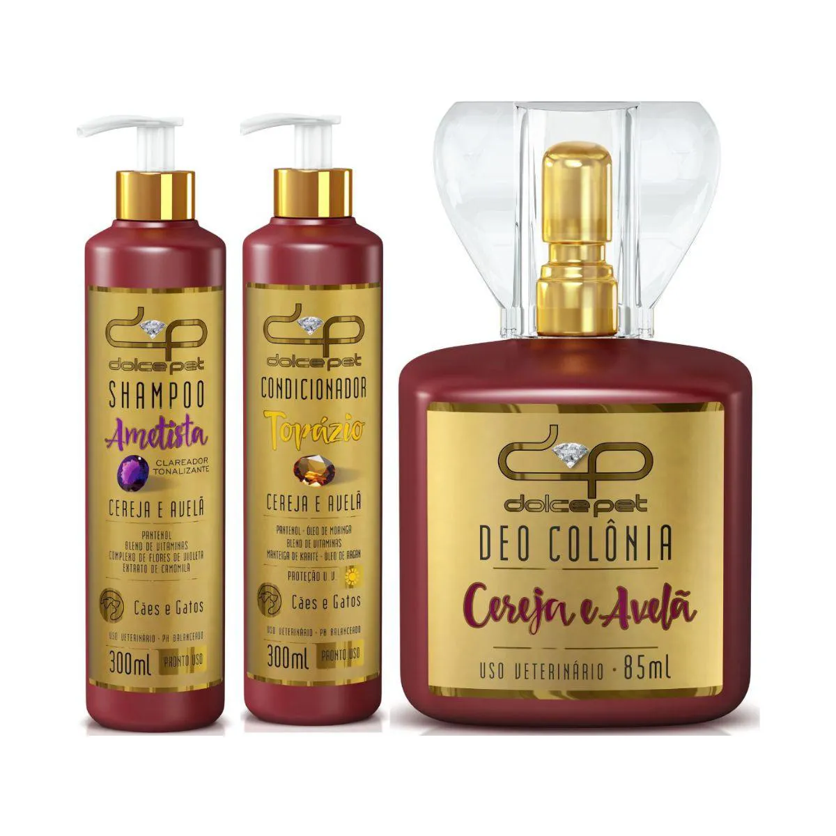 Kit Dolce Pet Shampoo Clareador Tonalizantes + Condicionador Topázio + Deo Colônia Cereja e Avelã Cães e Gatos — | Farmácia Resyla