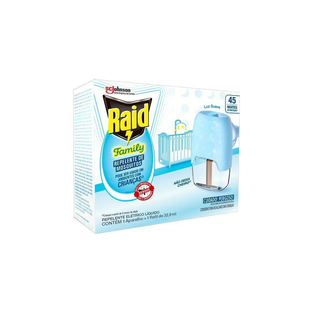 Pack Repelente Elétrico Líquido Raid 45 Noites Family + Refil 32,9Ml — | Farmácia Resyla