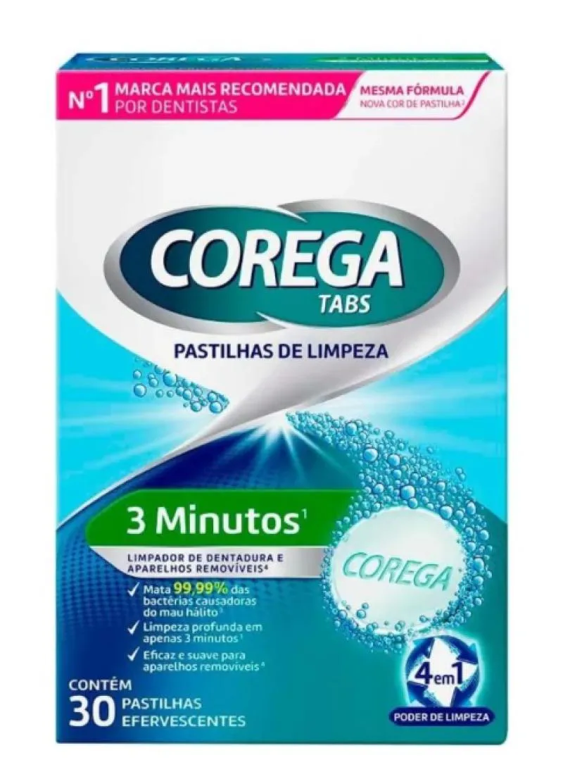 Corega Tabs Limpador de Próteses Dentárias Sabor Menta 30 Pastilhas — Corega | Farmácia Resyla