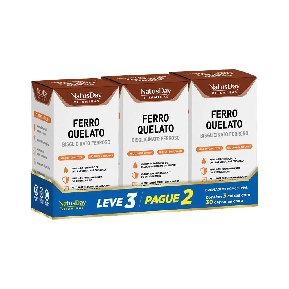 Kit Ferro Quelato Natusday Leve 3 Pague 2 Com 30 Capsulas Cada — | Farmácia Resyla