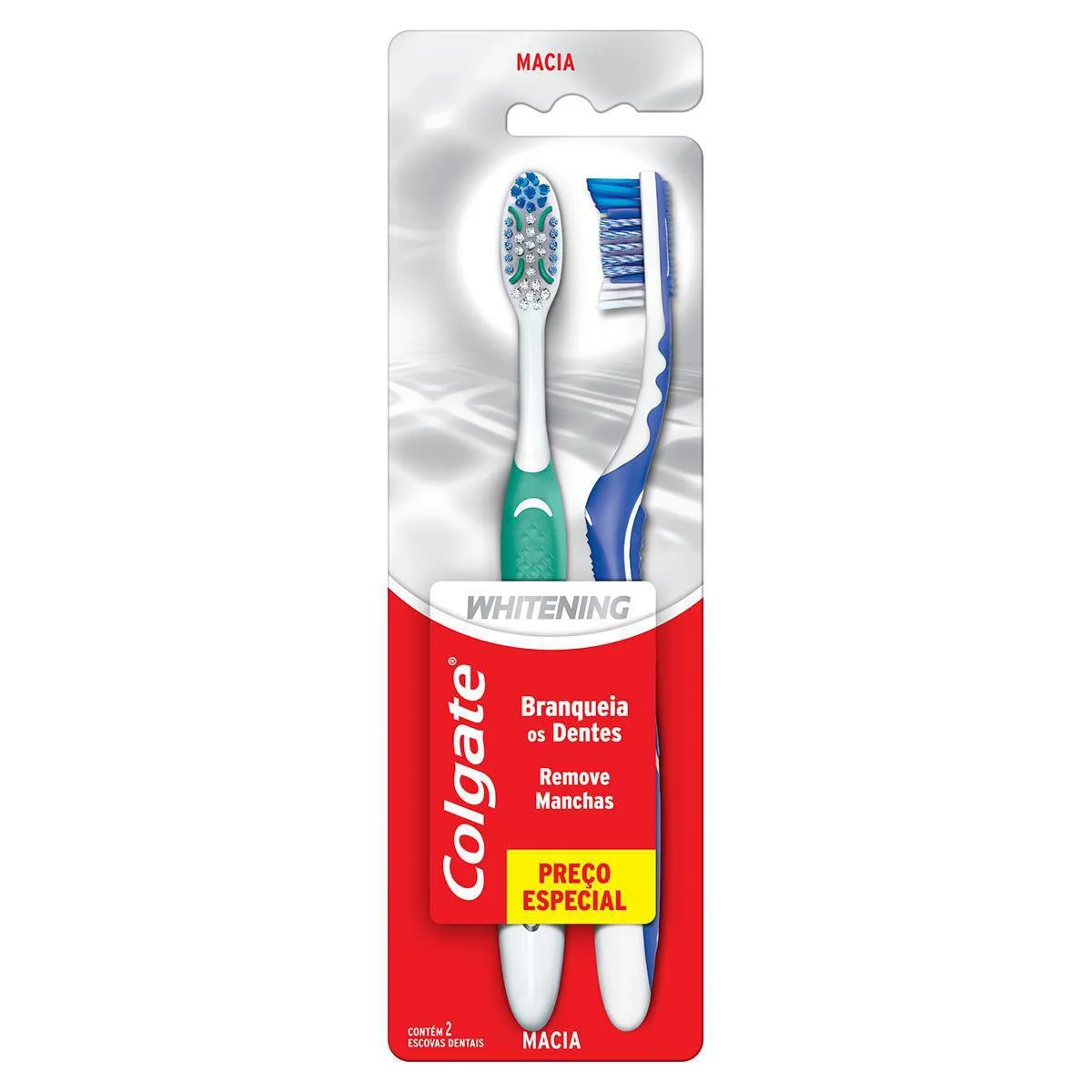 Escova de Dente Colgate Whitening Macia Cabeça Compacta com 2 Unidades — Colgate | Farmácia Resyla