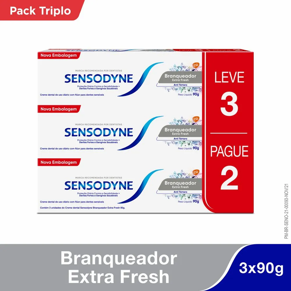 Kit Leve 3 Pague 2 Sensodyne Branqueador Extra Fresh Pasta De Dente Para Dentes Sensíveis 90g — Sensodyne | Farmácia Resyla