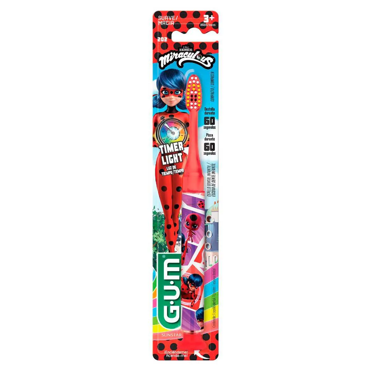 Escova de Dente Infantil GUM Miraculous Timer Light Macia — | Farmácia Resyla