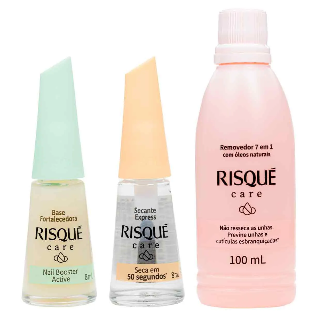 Kit Risqué Care Secante Express + Removedor de Esmalte 7 em 1 + Base Fortalecedora para Unhas — Risqué | Farmácia Resyla