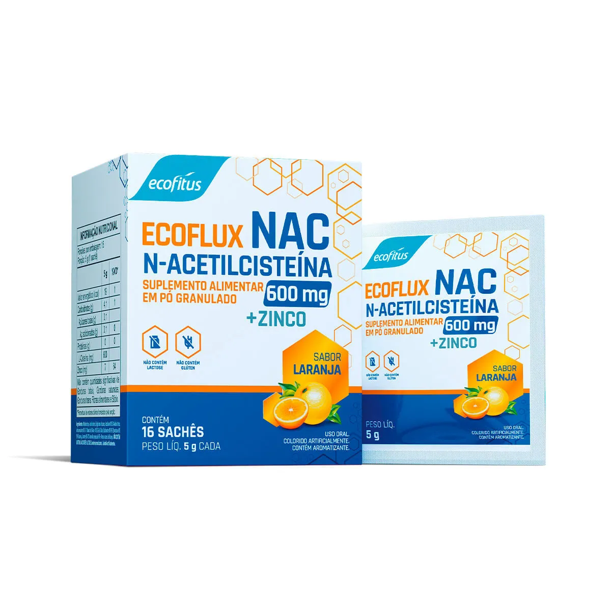 Ecoflux Acetilcisteina + Zinco Com 16 Saches De 5gr 600mg Laranja — | Farmácia Resyla