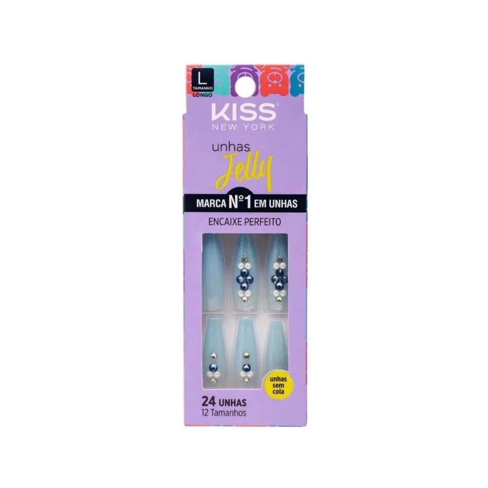 Unhas Postiças Jelly Kiss New York Celeste Chique Bailarina Longo — Kiss | Farmácia Resyla
