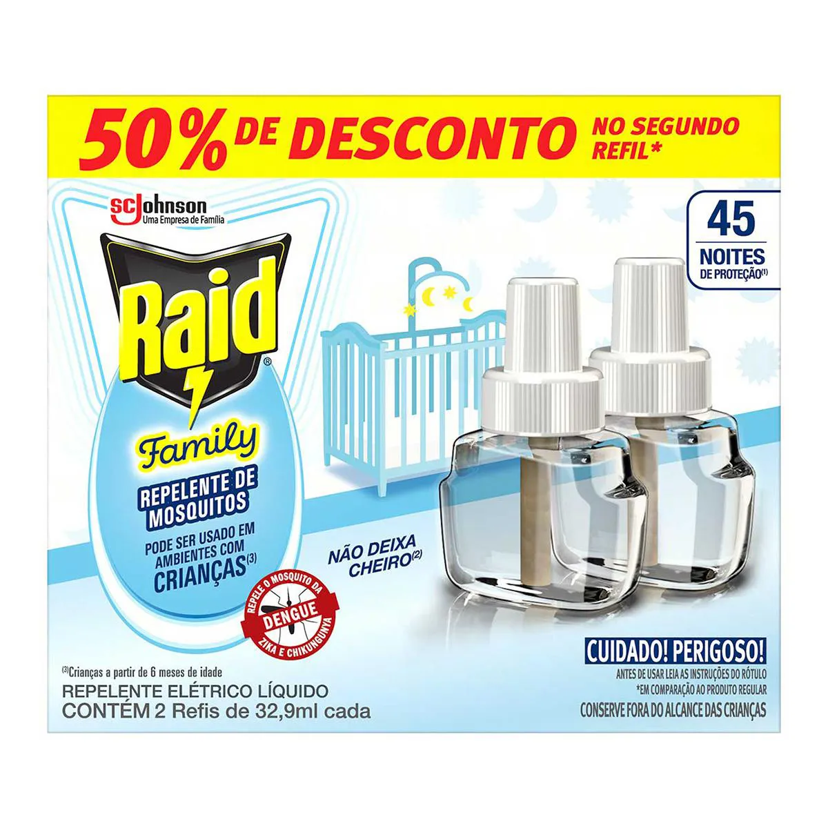 Repelente Líquido Elétrico Raid Family 45 Noites 2 Unidades de 32,9ml cada — | Farmácia Resyla