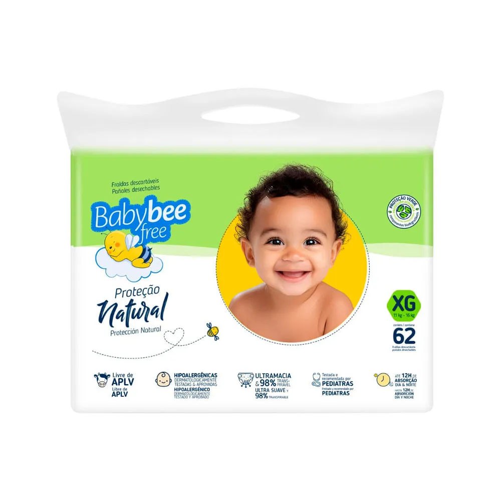 Fralda Baby Bee Free Tamanho Xg Protecao Natural Com 62 Unidades — | Farmácia Resyla