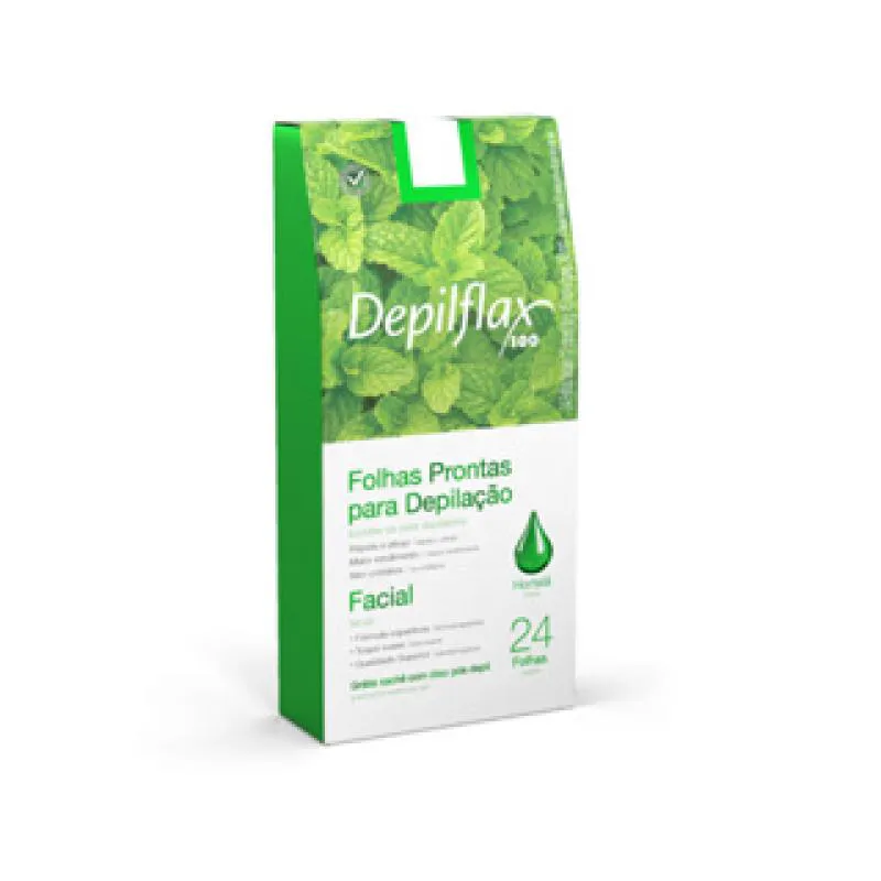 24 FOLHAS DEPILATóRIAS FACIAL BUçO SOBRANCELHA E NARIZ DEPILFLAX HORTELã REFRESCANTE — | Farmácia Resyla
