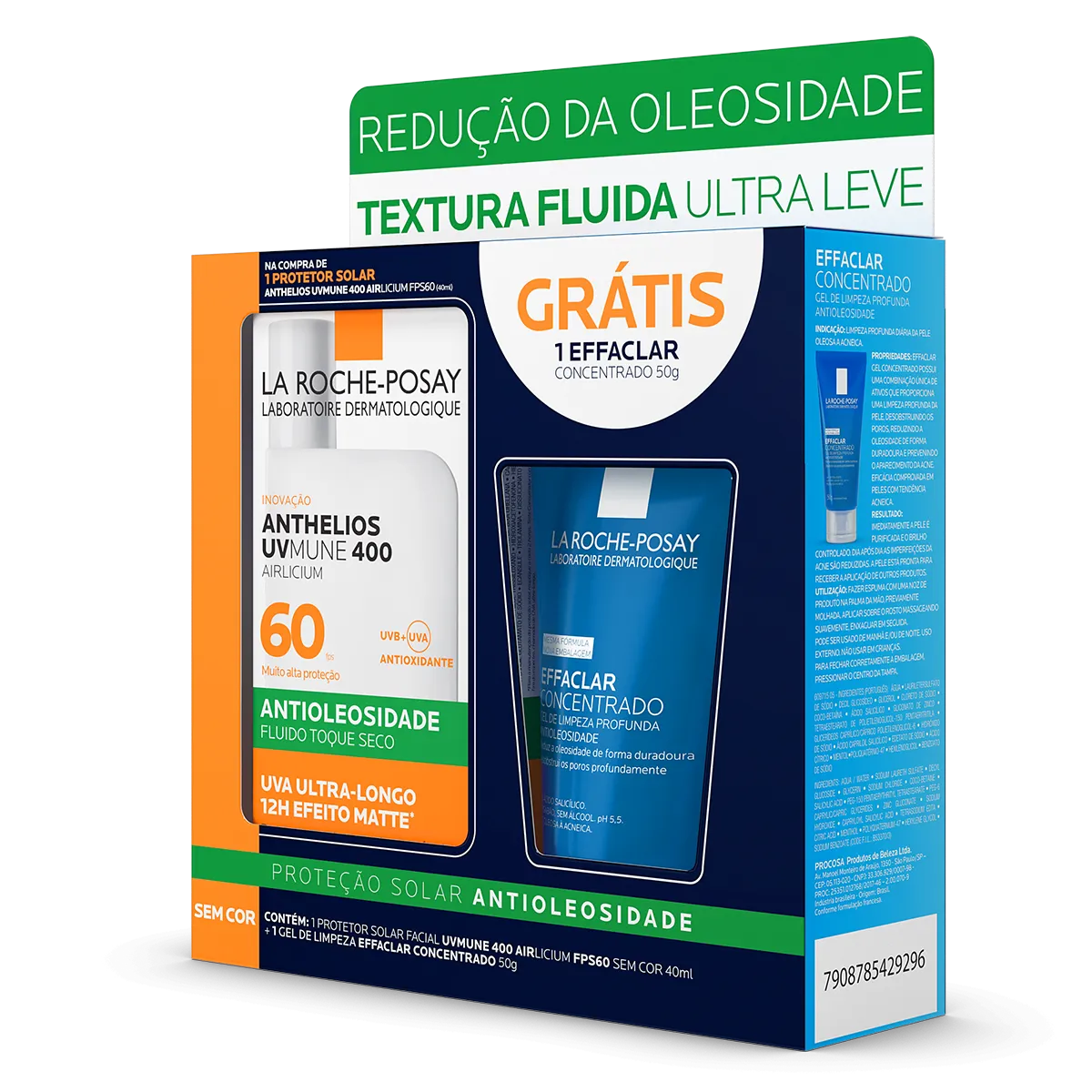 Kit La Roche-Posay Protetor Solar Facial Anthelios UVMune 400 Airlcium Antioleosidade FPS60 50ml + Gel de Limpeza Facial Effaclar Concentrado 50g — La Roche-Posay | Farmácia Resyla