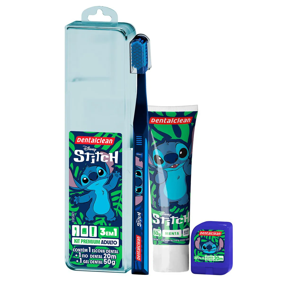 Kit Dentalclean Premium Adulto Disney Stitch 1 Escova de Dente + 1 Fio Dental 20m + 1 Gel Dental 50g — | Farmácia Resyla