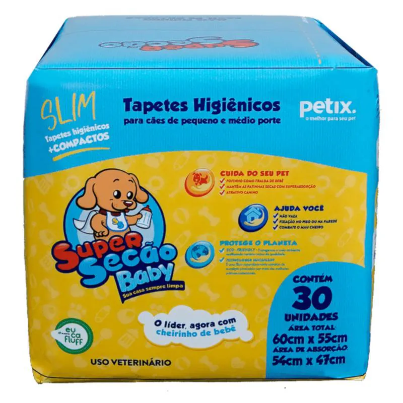 Tapete Higiênico Super Secão Baby Slim 30Un 60X55Cm para Cães de Pequeno e Médio Porte — | Farmácia Resyla