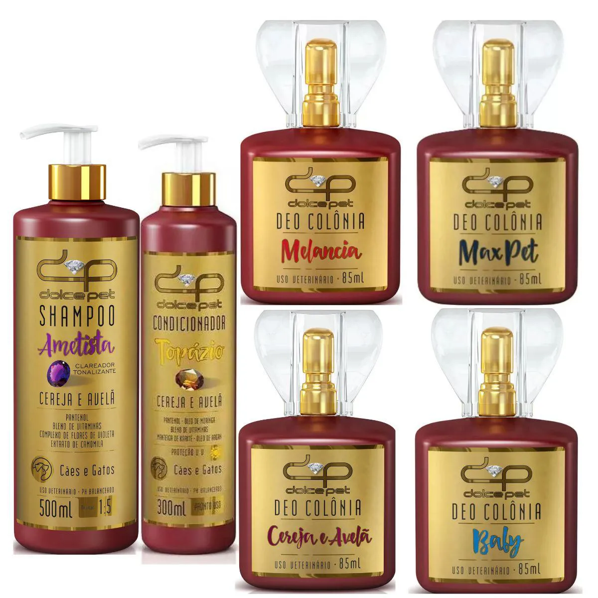 Kit Dolce Pet Shampoo Clareador Tonalizante + Condicionador Topázio + Deo Colônias Cereja e Avelã Cães e Gatos — | Farmácia Resyla