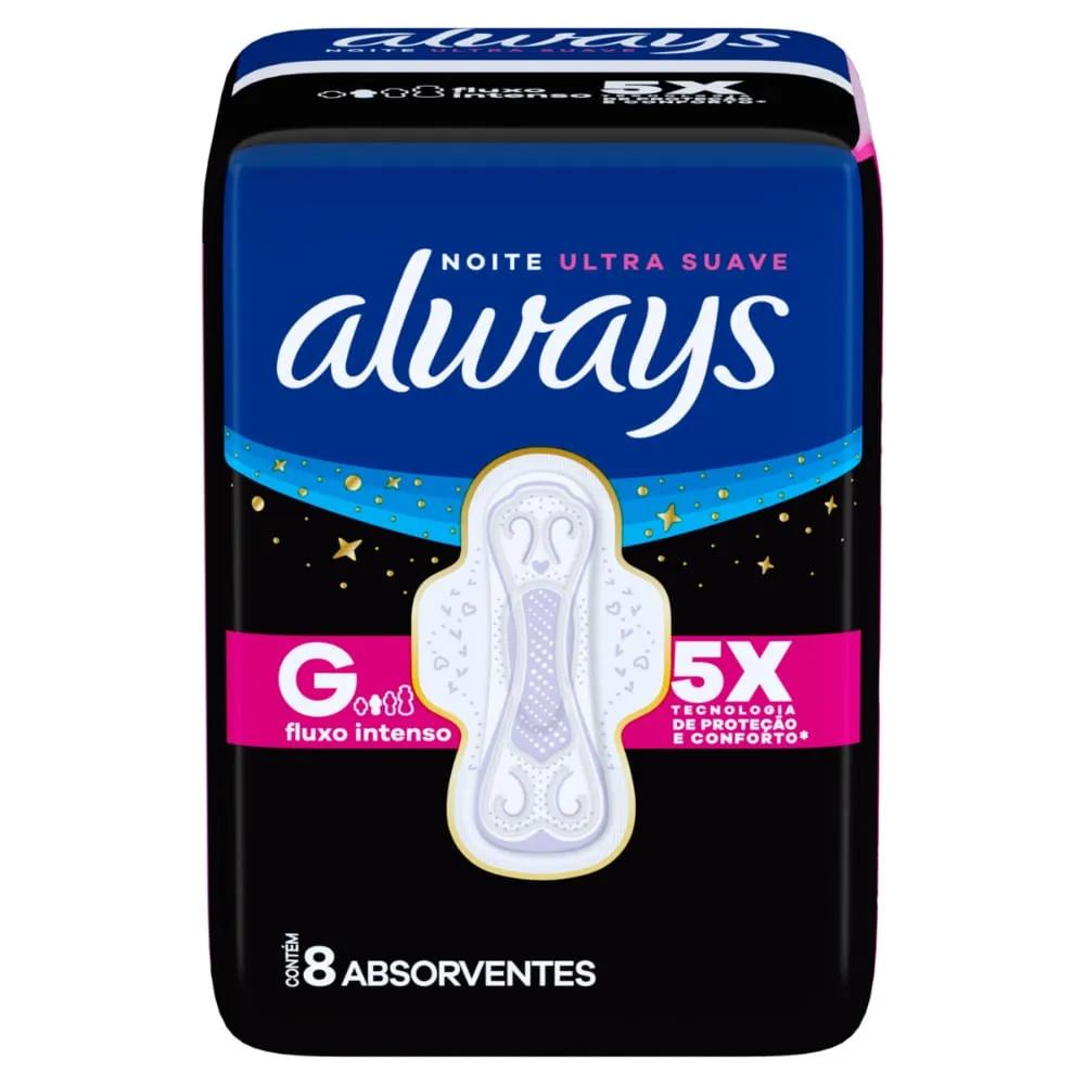 Absorvente Always Noite Longo Suave Com Abas Com 8 Unidades — Always | Farmácia Resyla